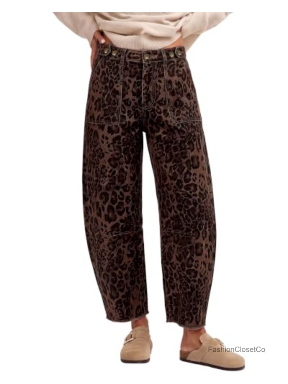 High Rise Barrel Jeans Frayed Hem Stretch Denim Pants